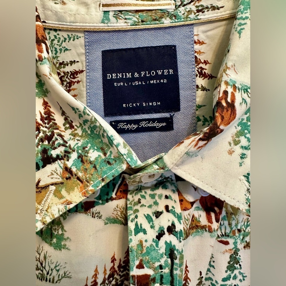 Denim And Flower Ricky Singh Deer Snow Cabin Button Down - Mens Large - Picture 3 of 5